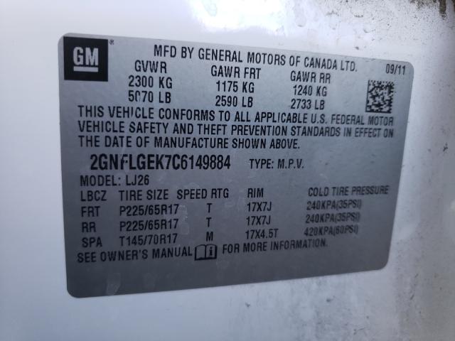 Photo 9 VIN: 2GNFLGEK7C6149884 - CHEVROLET EQUINOX LT 