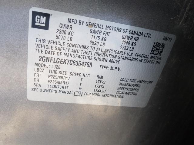 Photo 9 VIN: 2GNFLGEK7C6364763 - CHEVROLET EQUINOX LT 