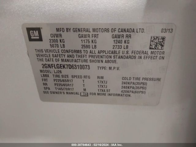 Photo 8 VIN: 2GNFLGEK7D6310073 - CHEVROLET EQUINOX 