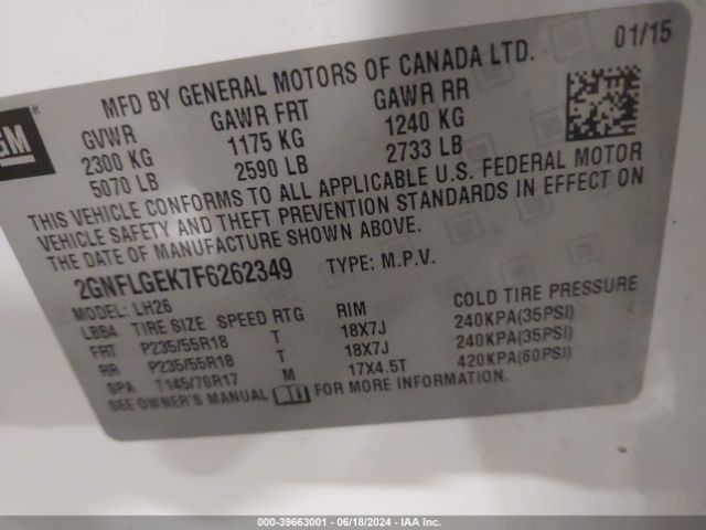 Photo 8 VIN: 2GNFLGEK7F6262349 - CHEVROLET EQUINOX 