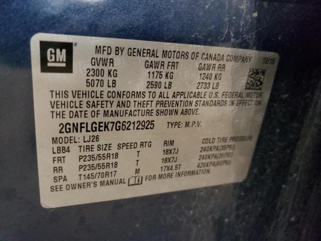 Photo 12 VIN: 2GNFLGEK7G6212925 - CHEVROLET EQUINOX LT 