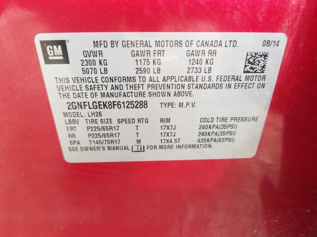 Photo 9 VIN: 2GNFLGEK8F6125288 - CHEVROLET EQUINOX LT 