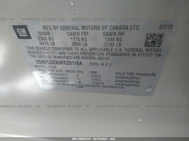 Photo 8 VIN: 2GNFLGEK8F6291164 - CHEVROLET EQUINOX 