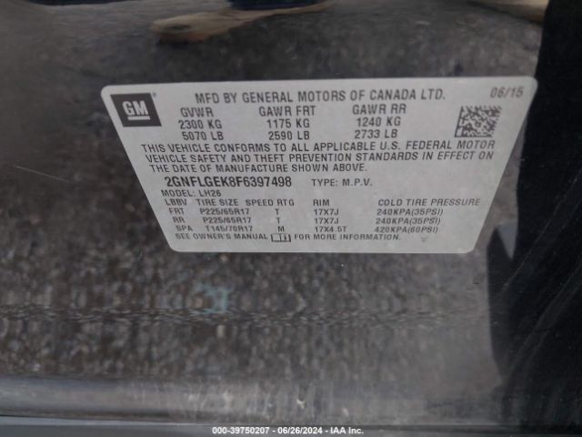 Photo 8 VIN: 2GNFLGEK8F6397498 - CHEVROLET EQUINOX 