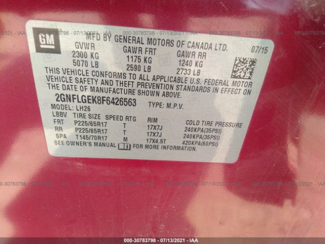 Photo 8 VIN: 2GNFLGEK8F6426563 - CHEVROLET EQUINOX 