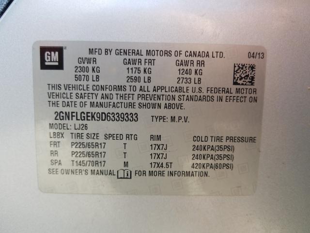 Photo 9 VIN: 2GNFLGEK9D6339333 - CHEVROLET EQUINOX LT 