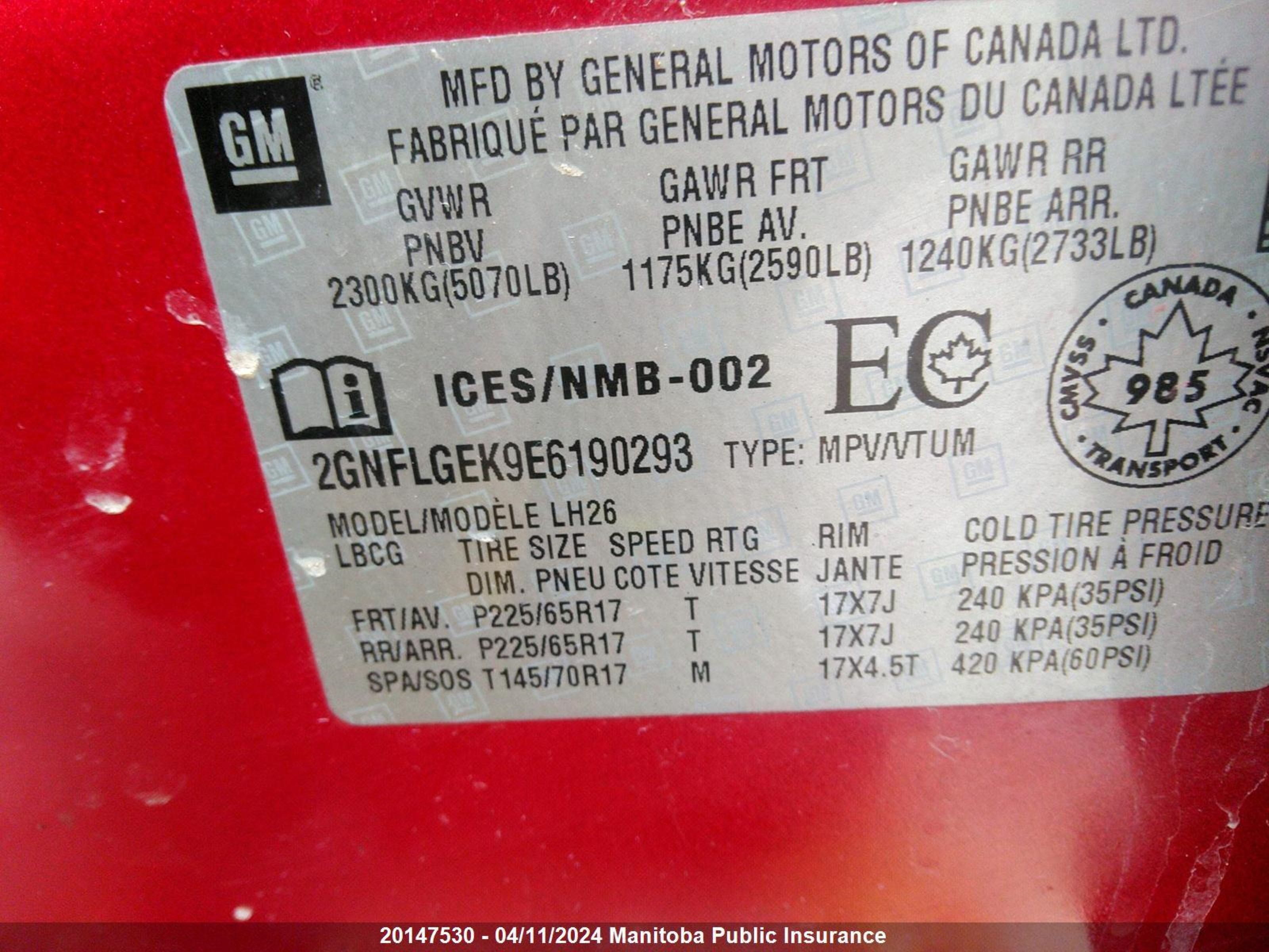 Photo 8 VIN: 2GNFLGEK9E6190293 - CHEVROLET EQUINOX 