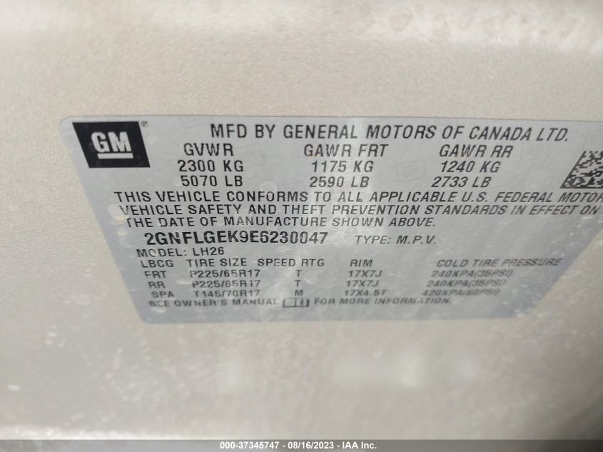 Photo 8 VIN: 2GNFLGEK9E6230047 - CHEVROLET EQUINOX 