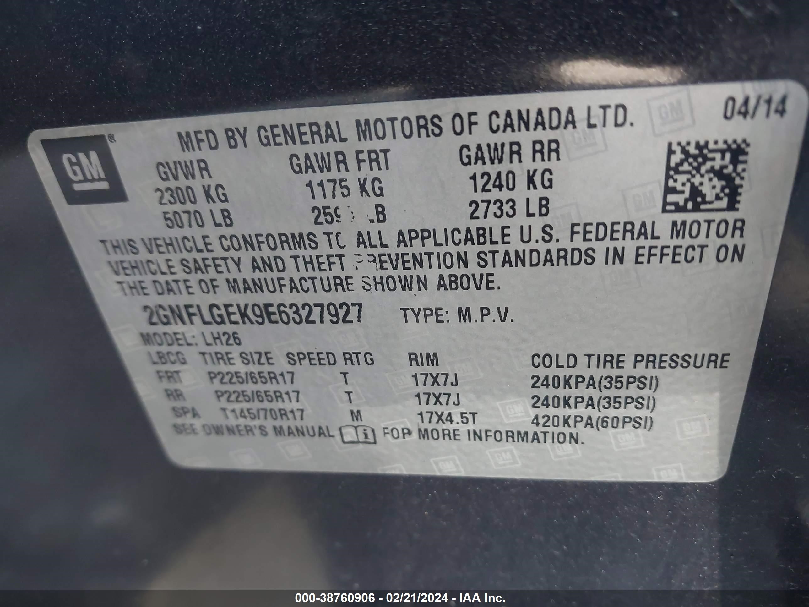 Photo 8 VIN: 2GNFLGEK9E6327927 - CHEVROLET EQUINOX 