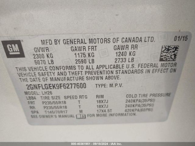 Photo 8 VIN: 2GNFLGEK9F6277600 - CHEVROLET EQUINOX 