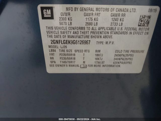 Photo 8 VIN: 2GNFLGEK9G6126967 - CHEVROLET EQUINOX 