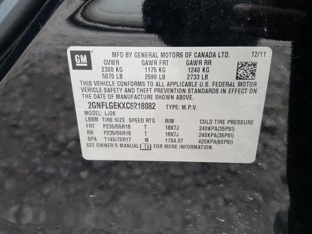 Photo 9 VIN: 2GNFLGEKXC6218082 - CHEVROLET EQUINOX LT 