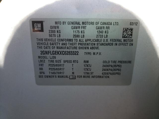 Photo 9 VIN: 2GNFLGEKXC6283322 - CHEVROLET EQUINOX LT 