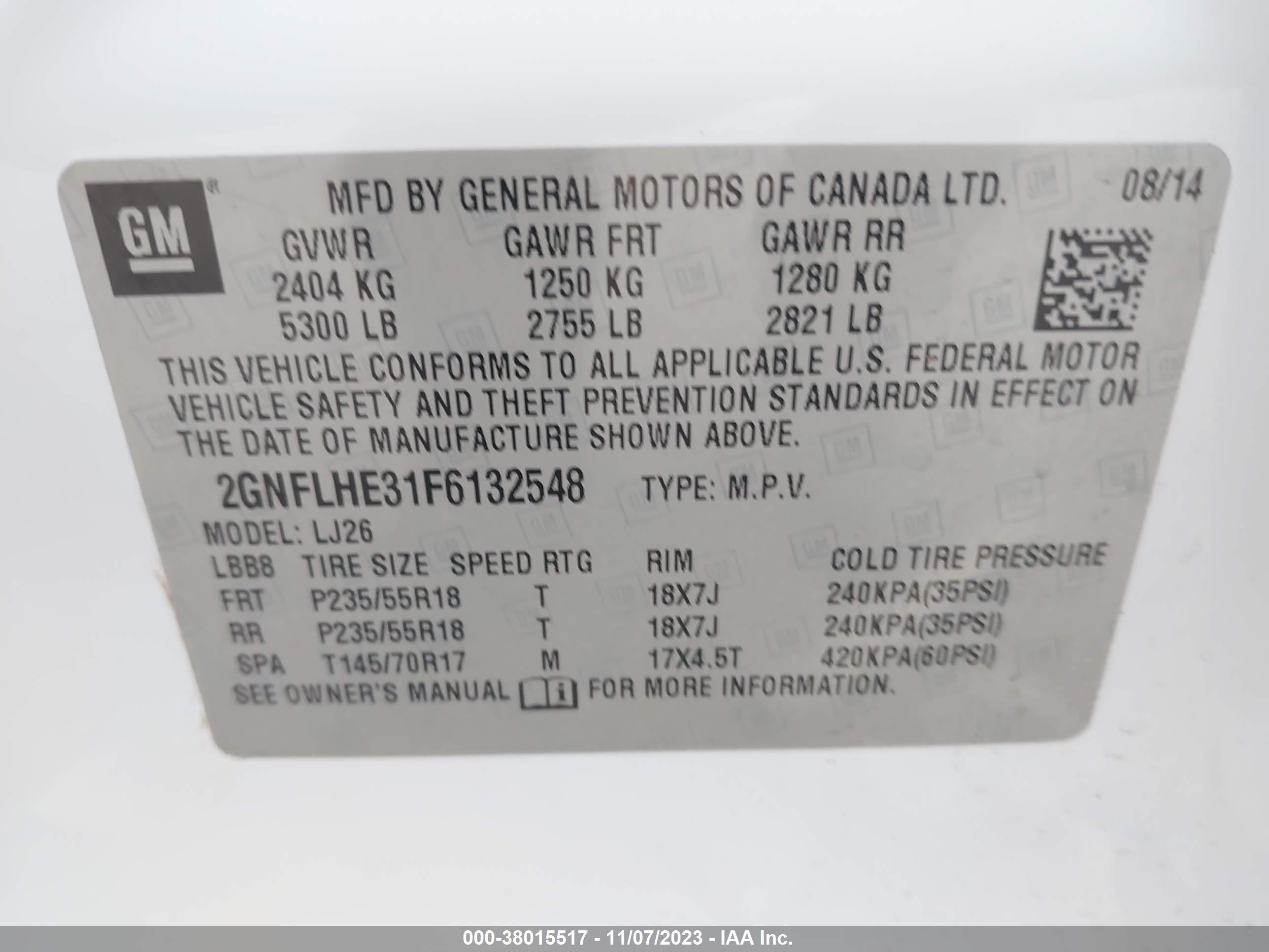 Photo 8 VIN: 2GNFLHE31F6132548 - CHEVROLET EQUINOX 