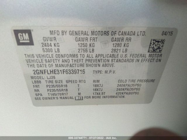 Photo 8 VIN: 2GNFLHE31F6339716 - CHEVROLET EQUINOX 