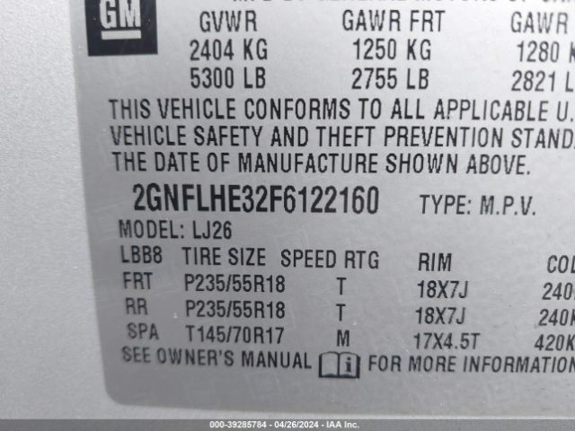 Photo 8 VIN: 2GNFLHE32F6122160 - CHEVROLET EQUINOX 