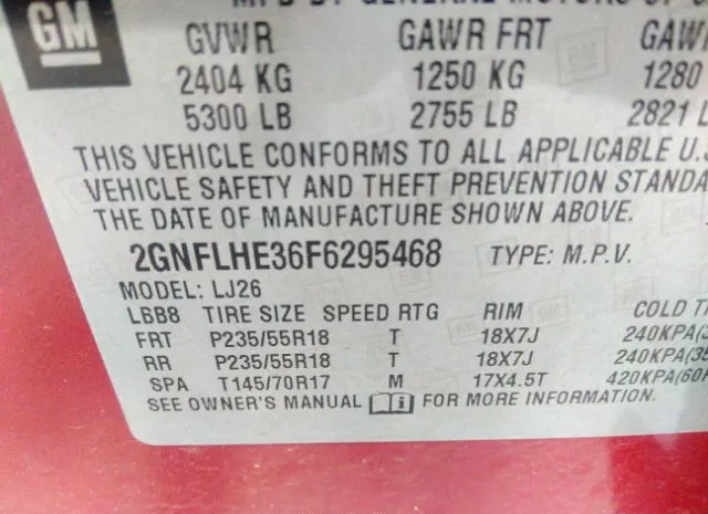 Photo 8 VIN: 2GNFLHE36F6295468 - CHEVROLET EQUINOX 