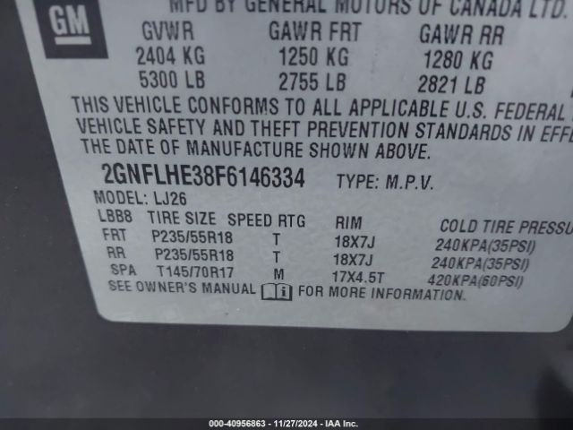 Photo 8 VIN: 2GNFLHE38F6146334 - CHEVROLET EQUINOX 