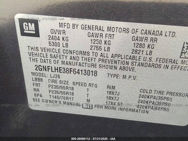 Photo 8 VIN: 2GNFLHE38F6413018 - CHEVROLET EQUINOX 