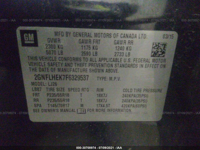 Photo 8 VIN: 2GNFLHEK7F6329537 - CHEVROLET EQUINOX 