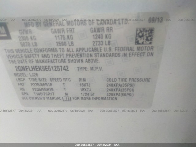 Photo 8 VIN: 2GNFLHEK9E6125742 - CHEVROLET EQUINOX 