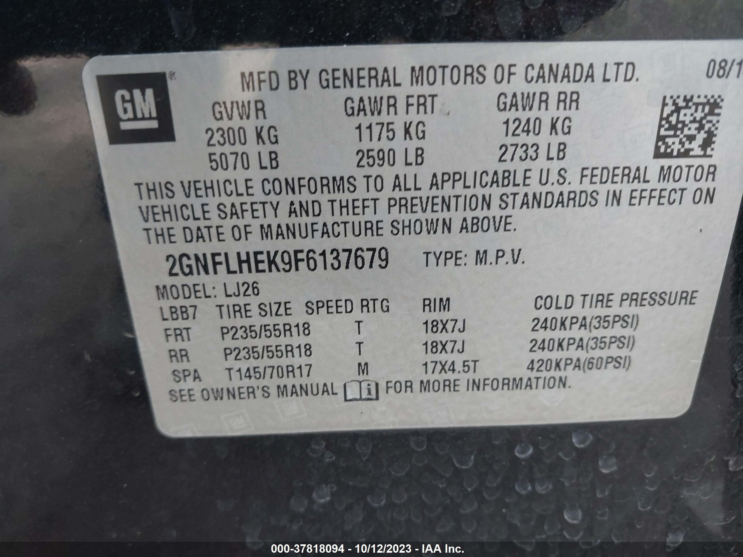 Photo 8 VIN: 2GNFLHEK9F6137679 - CHEVROLET EQUINOX 