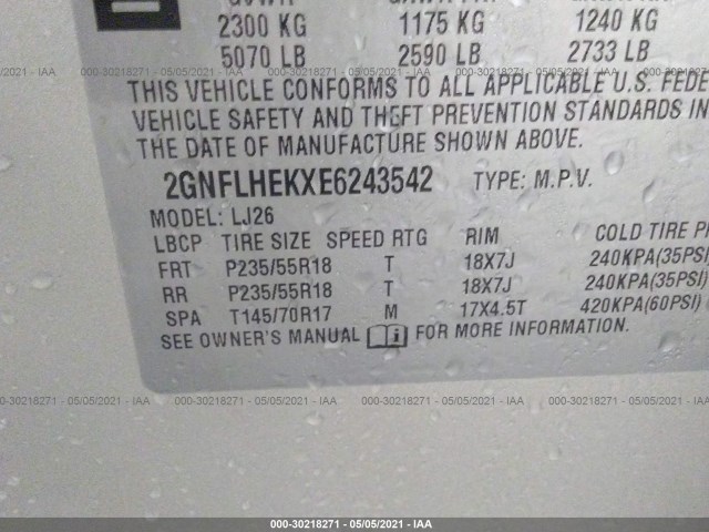 Photo 8 VIN: 2GNFLHEKXE6243542 - CHEVROLET EQUINOX 