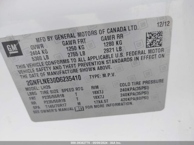 Photo 8 VIN: 2GNFLNE30D6235410 - CHEVROLET EQUINOX 