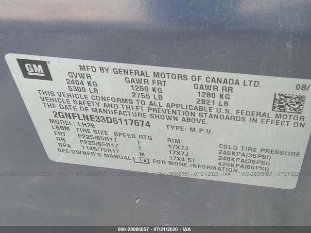 Photo 8 VIN: 2GNFLNE33D6117674 - CHEVROLET EQUINOX 