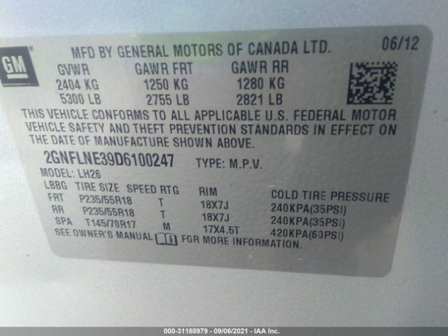 Photo 8 VIN: 2GNFLNE39D6100247 - CHEVROLET EQUINOX 