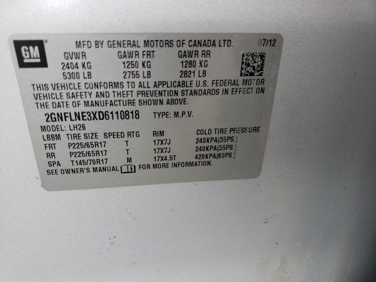 Photo 11 VIN: 2GNFLNE3XD6110818 - CHEVROLET EQUINOX 