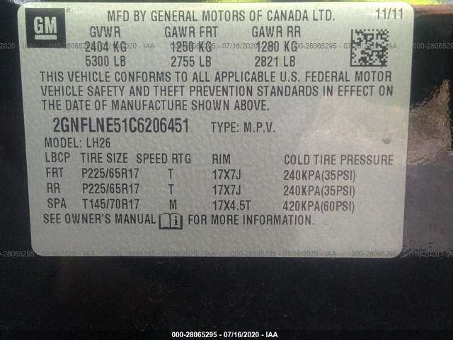 Photo 8 VIN: 2GNFLNE51C6206451 - CHEVROLET EQUINOX 