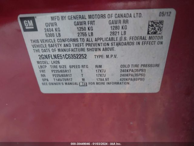 Photo 8 VIN: 2GNFLNE51C6352252 - CHEVROLET EQUINOX 