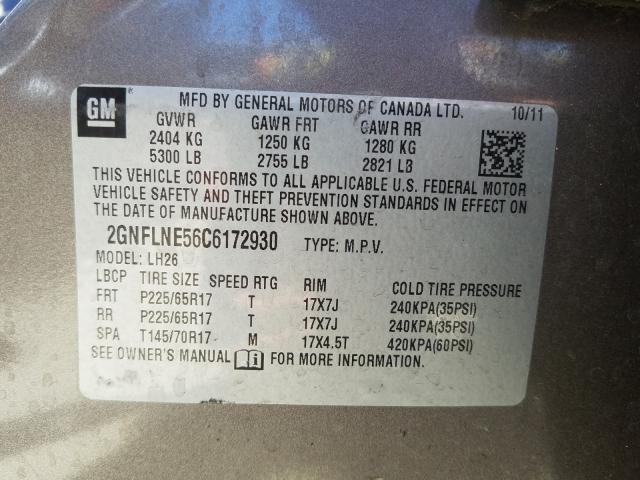 Photo 9 VIN: 2GNFLNE56C6172930 - CHEVROLET EQUINOX LT 