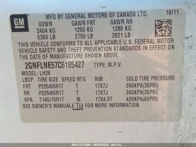 Photo 8 VIN: 2GNFLNE57C6185427 - CHEVROLET EQUINOX 