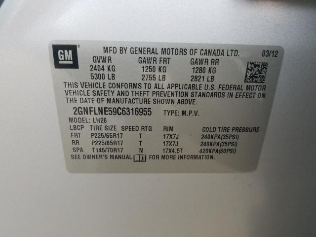 Photo 9 VIN: 2GNFLNE59C6316955 - CHEVROLET EQUINOX LT 