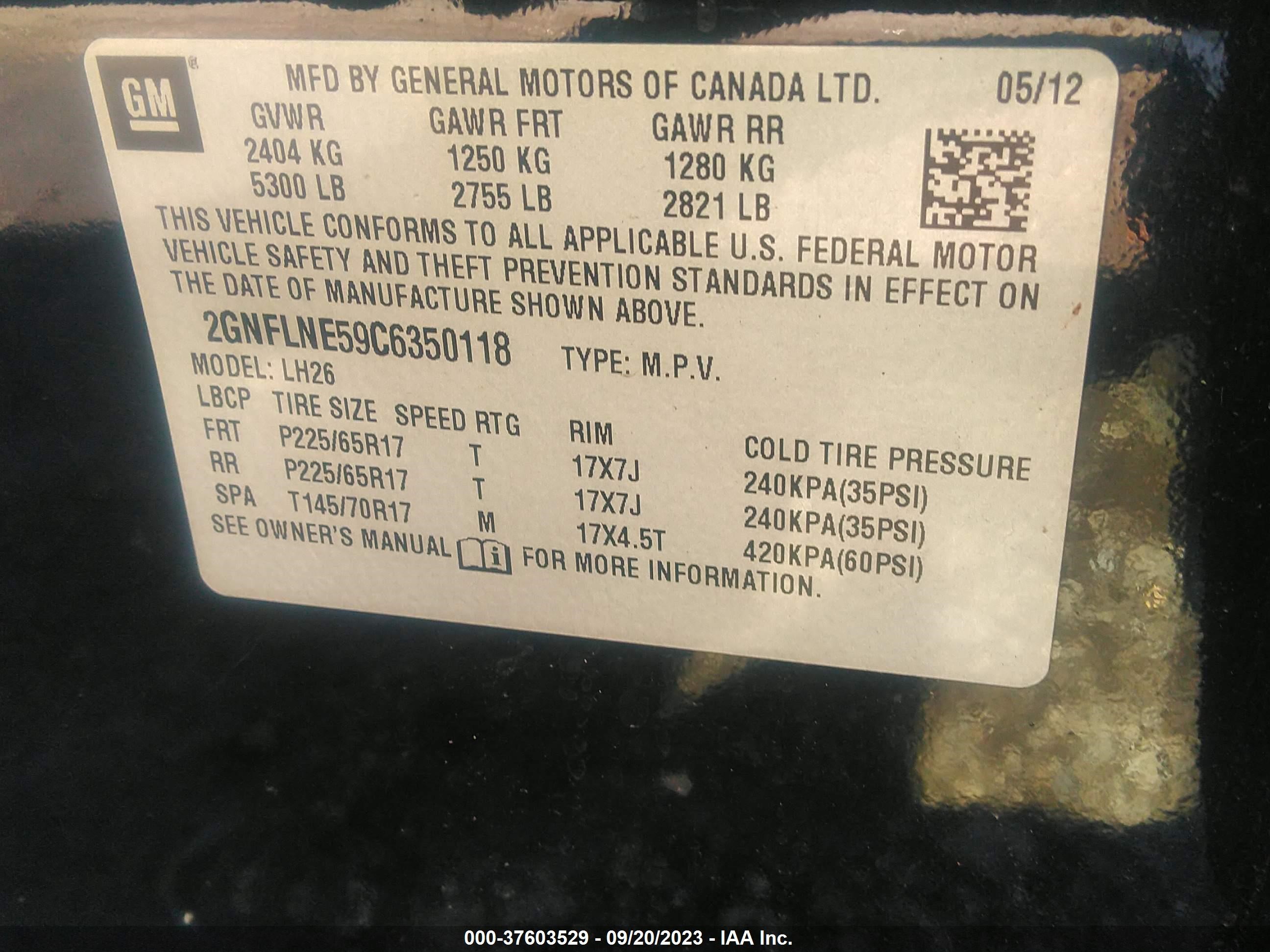 Photo 8 VIN: 2GNFLNE59C6350118 - CHEVROLET EQUINOX 