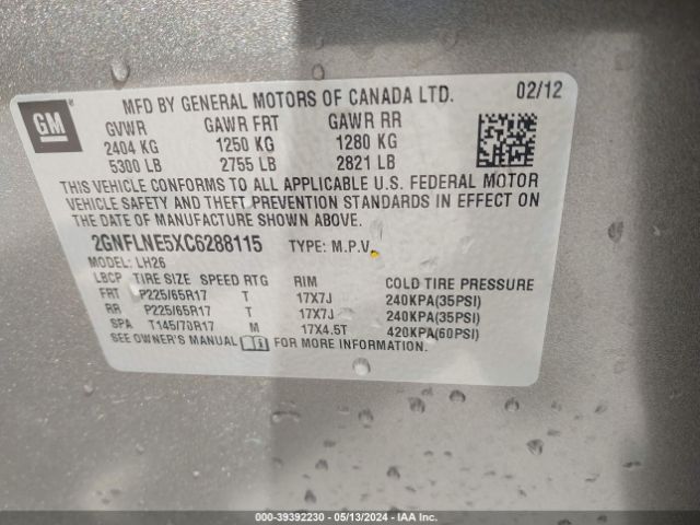 Photo 8 VIN: 2GNFLNE5XC6288115 - CHEVROLET EQUINOX 