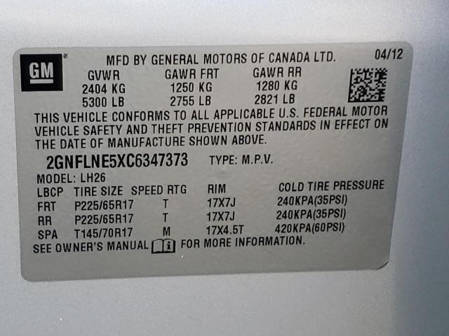 Photo 9 VIN: 2GNFLNE5XC6347373 - CHEVROLET EQUINOX LT 