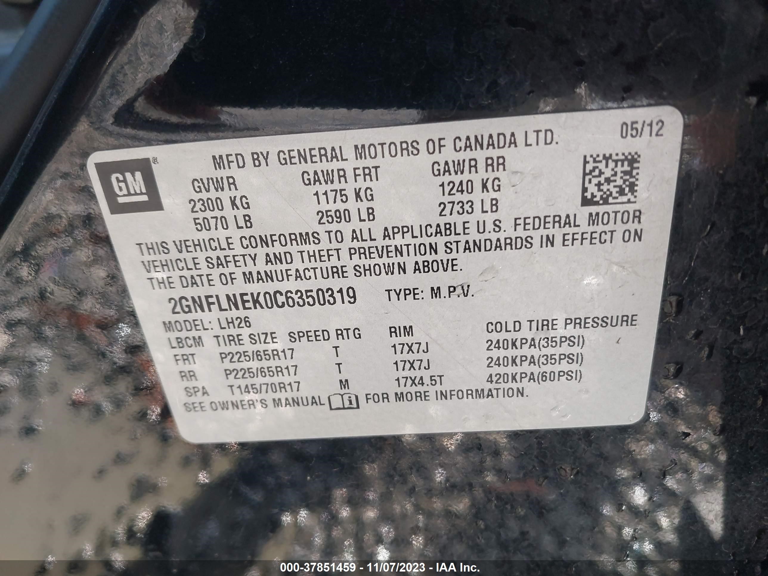 Photo 8 VIN: 2GNFLNEK0C6350319 - CHEVROLET EQUINOX 