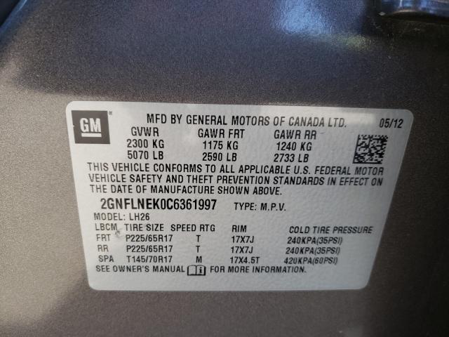 Photo 9 VIN: 2GNFLNEK0C6361997 - CHEVROLET EQUINOX LT 