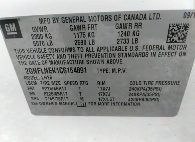 Photo 8 VIN: 2GNFLNEK1C6154891 - CHEVROLET EQUINOX 