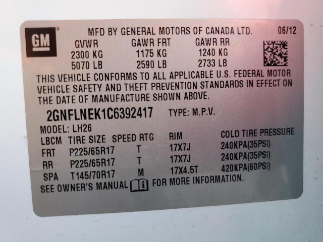 Photo 12 VIN: 2GNFLNEK1C6392417 - CHEVROLET EQUINOX LT 