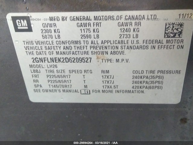 Photo 8 VIN: 2GNFLNEK2D6209527 - CHEVROLET EQUINOX 