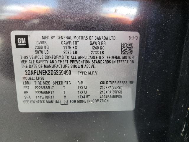 Photo 9 VIN: 2GNFLNEK2D6259490 - CHEVROLET EQUINOX LT 