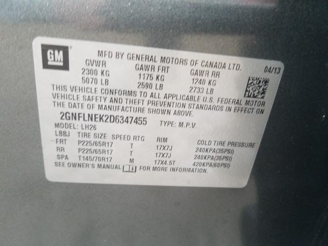 Photo 9 VIN: 2GNFLNEK2D6347455 - CHEVROLET EQUINOX LT 