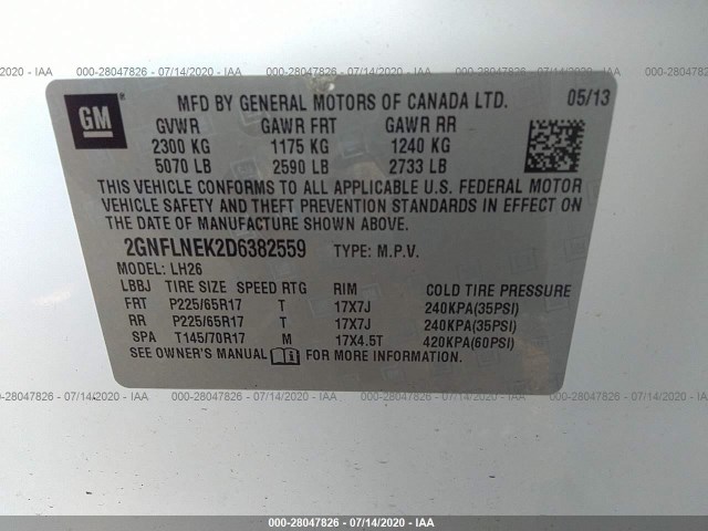 Photo 8 VIN: 2GNFLNEK2D6382559 - CHEVROLET EQUINOX 