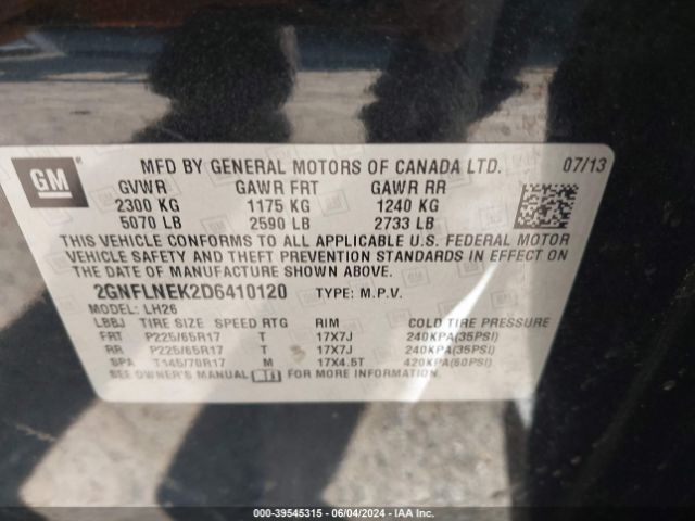 Photo 8 VIN: 2GNFLNEK2D6410120 - CHEVROLET EQUINOX 