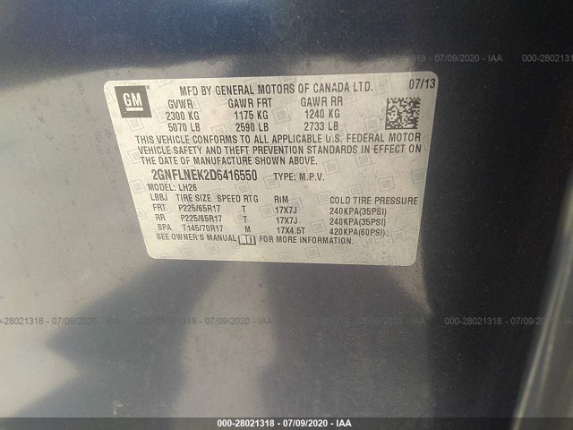 Photo 8 VIN: 2GNFLNEK2D6416550 - CHEVROLET EQUINOX 