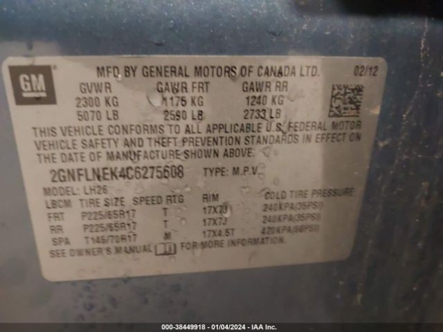 Photo 8 VIN: 2GNFLNEK4C6275608 - CHEVROLET EQUINOX 